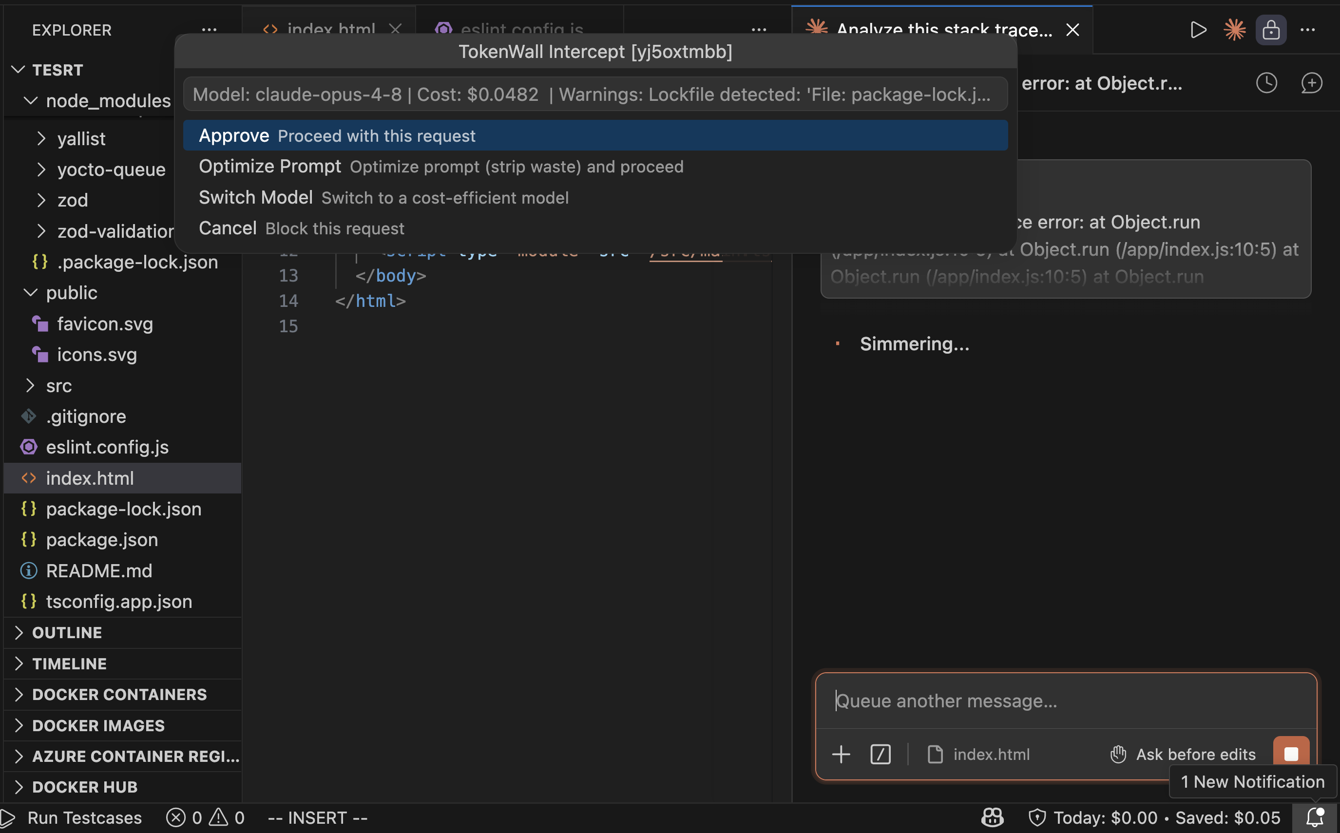 TokenWall VS Code companion extension modal dialog